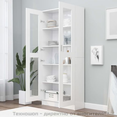 Шкаф витрина, бял, 82,5x30,5x185 см, инженерно дърво