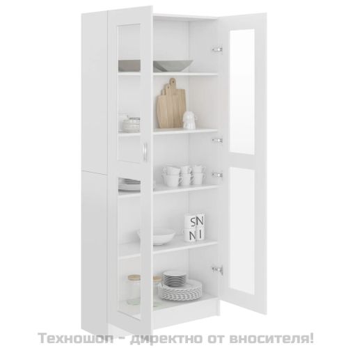 Шкаф витрина, бял, 82,5x30,5x185 см, инженерно дърво