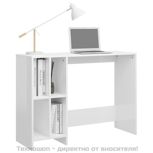Бюро за лаптоп, бял гланц, 102,5x35x75 см, инженерно дърво
