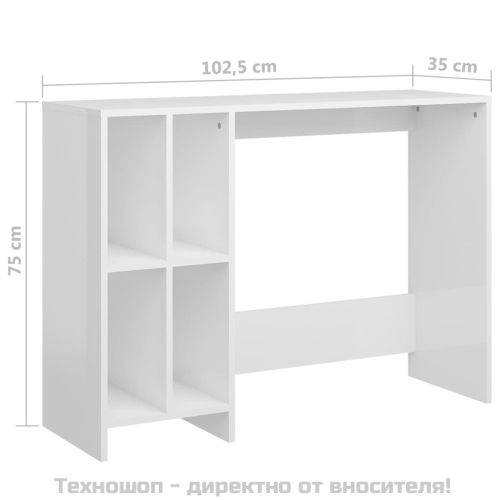 Бюро за лаптоп, бял гланц, 102,5x35x75 см, инженерно дърво