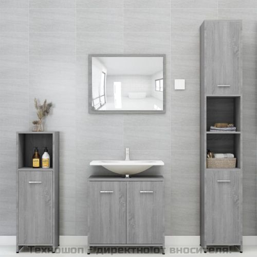 Шкаф за баня, сив сонома, 30x30x95 см, инженерно дърво