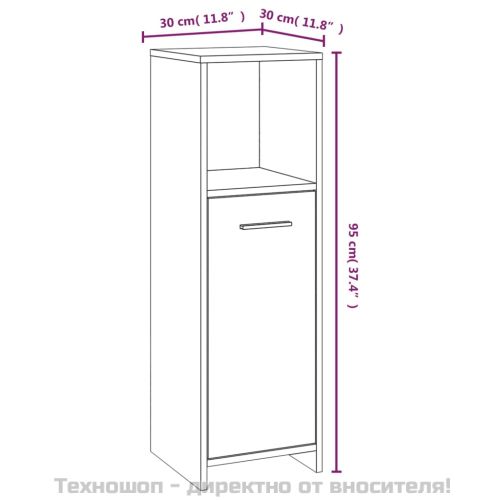 Шкаф за баня, сив сонома, 30x30x95 см, инженерно дърво