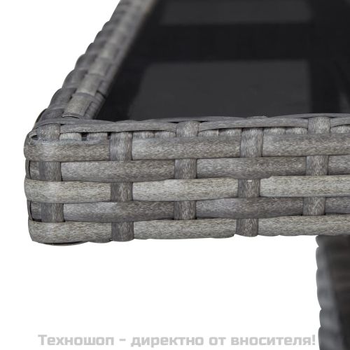 Градинска трапезна маса, сива, полиратан и стъкло