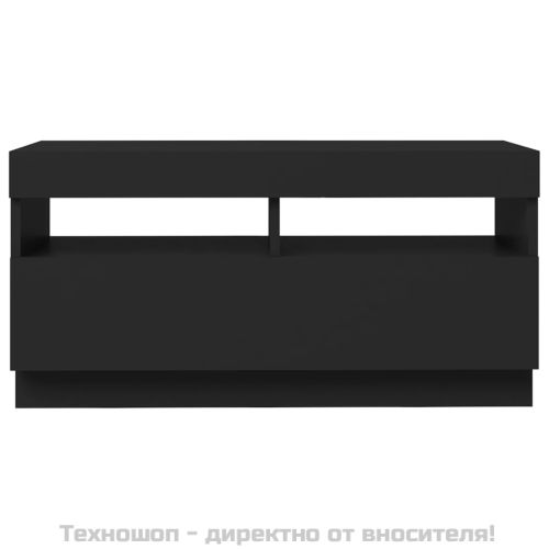 ТВ шкаф с LED осветление, черен, 80x35x40 см