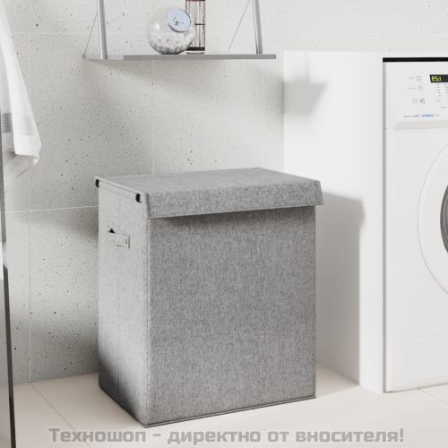Сгъваем кош за пране, сив, 51x34,5x59 см, изкуствен лен