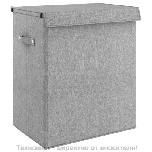 Сгъваем кош за пране, сив, 51x34,5x59 см, изкуствен лен