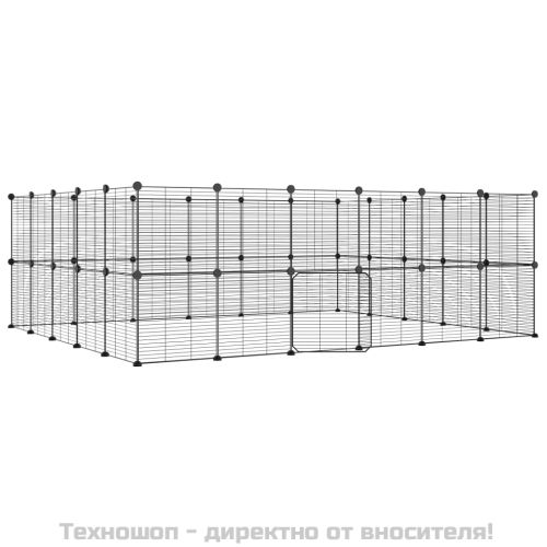Клетка за животни с врата, 44 панела, черна, 35x35 см, стомана