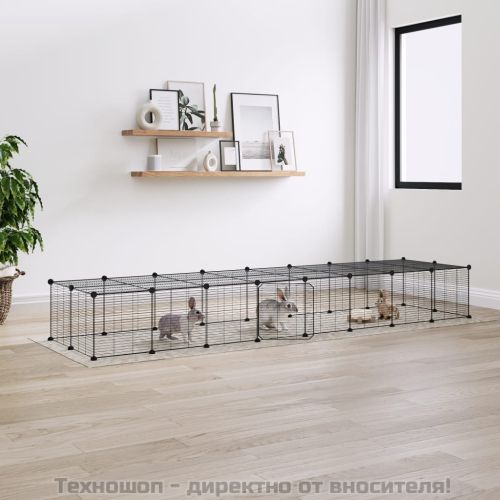 Клетка за животни с врата, 36 панела, черна, 35x35 см, стомана