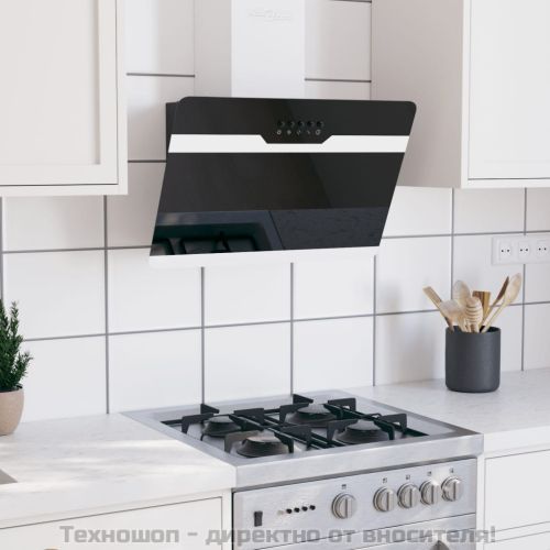 Стенен абсорбатор, 60 см, стомана и закалено стъкло, черен