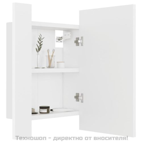 Шкаф с LED огледало за баня, бял, 40x12x45 см, акрил