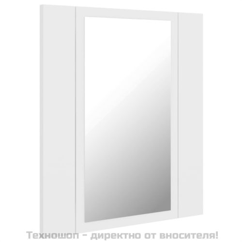 Шкаф с LED огледало за баня, бял, 40x12x45 см, акрил