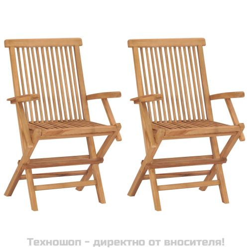 Сгъваеми градински столове, 2 бр, тиково дърво масив