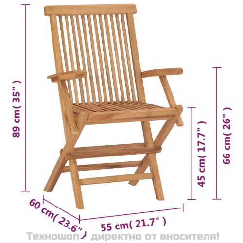 Сгъваеми градински столове, 2 бр, тиково дърво масив