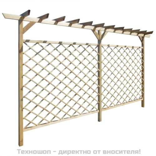 Градинска решетъчна ограда с покрив-пергола, дърво