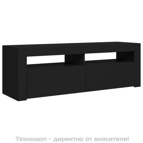 ТВ шкаф с LED осветление, черен, 120x35x40 см