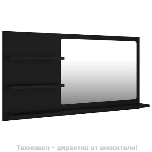 Огледало за баня, черно, 90x10,5x45 см, инженерно дърво