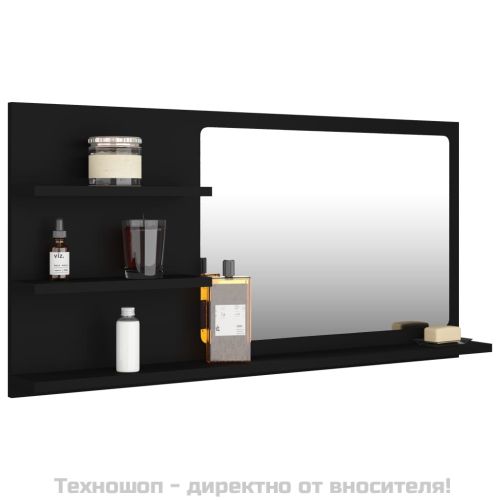 Огледало за баня, черно, 90x10,5x45 см, инженерно дърво