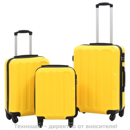 Комплект твърди куфари с колелца, 3 бр, жълти, ABS