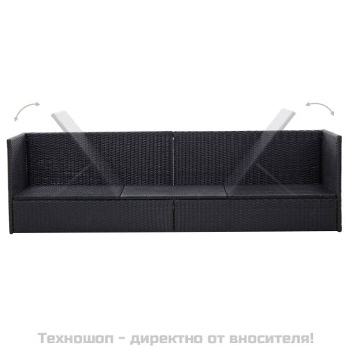 Градинско легло с възглавници, полиратан, черно