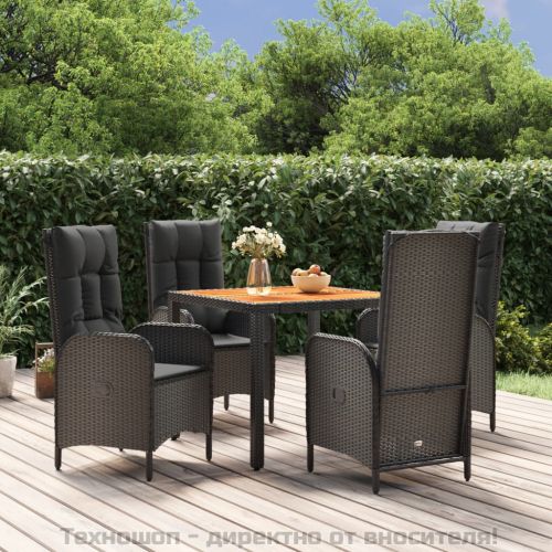 Градински трапезен комплект възглавници 5 части черен полиратан