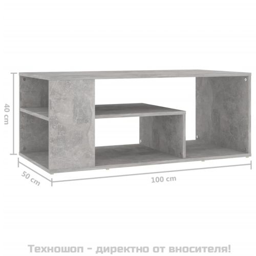 Маса за кафе, бетонно сива, 100x50x40 см, инженерно дърво