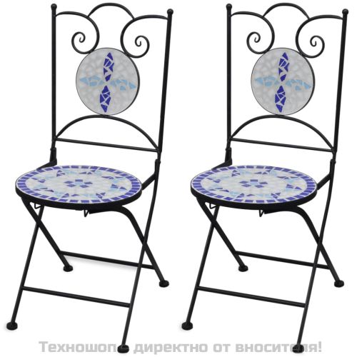 Сгъваеми бистро столове, 2 бр, мозайка, синьо и бяло