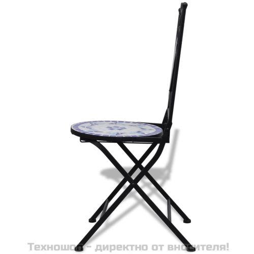 Сгъваеми бистро столове, 2 бр, мозайка, синьо и бяло