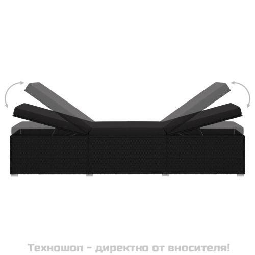 Шезлонг с шалте, полиратан, черен