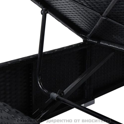 Шезлонг с шалте, полиратан, черен