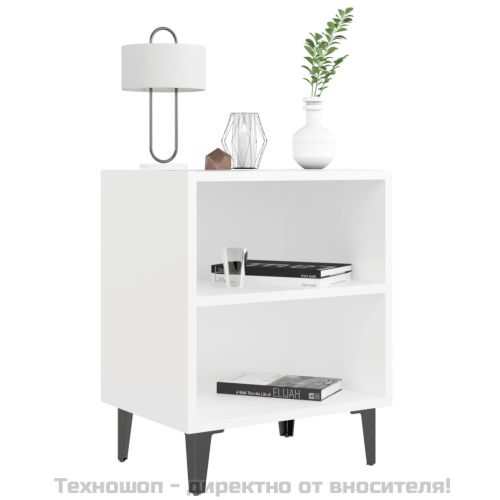 Нощно шкафче с метални крака, бяло, 40x30x50 см