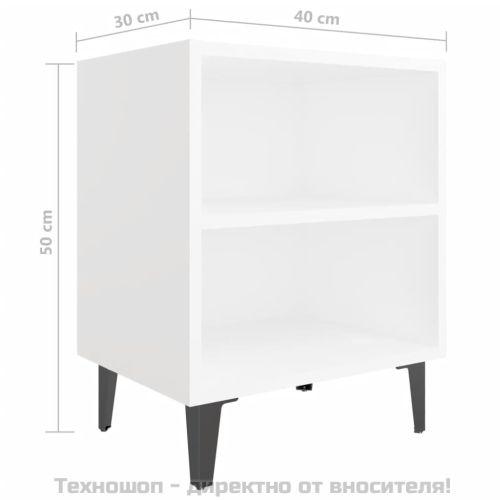 Нощно шкафче с метални крака, бяло, 40x30x50 см