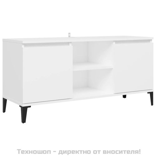 ТВ шкаф с метални крака, бял, 103,5x35x50 см