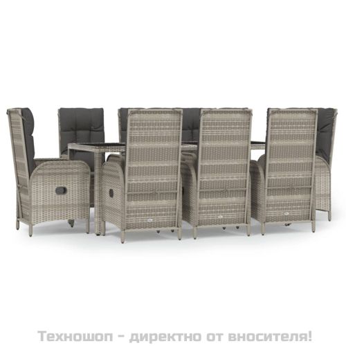 Градински трапезен комплект 9 части с възглавници сив полиратан