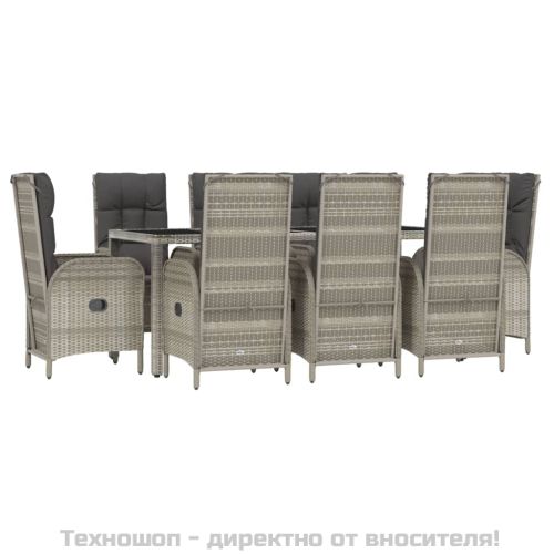 Градински трапезен комплект 9 части с възглавници сив полиратан