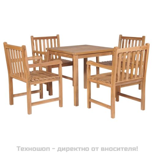 Градински трапезен комплект, 5 части, тиково дърво масив