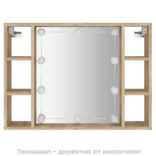 Огледален шкаф с LED, дъб сонома, 76x15x55 см