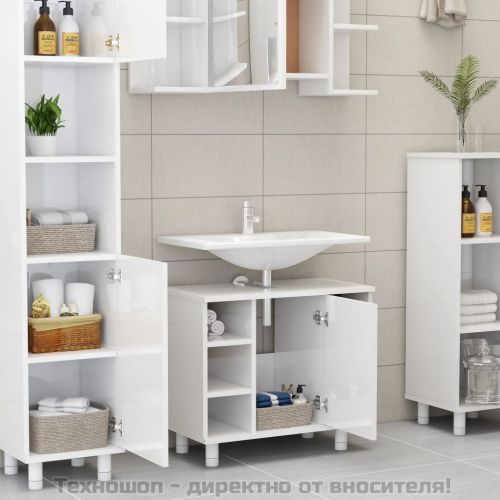 Шкаф за баня, бял гланц, 60x32x53,5 см, инженерно дърво