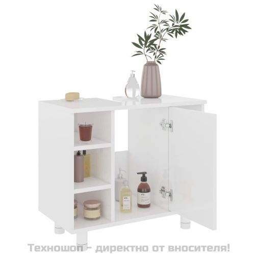 Шкаф за баня, бял гланц, 60x32x53,5 см, инженерно дърво