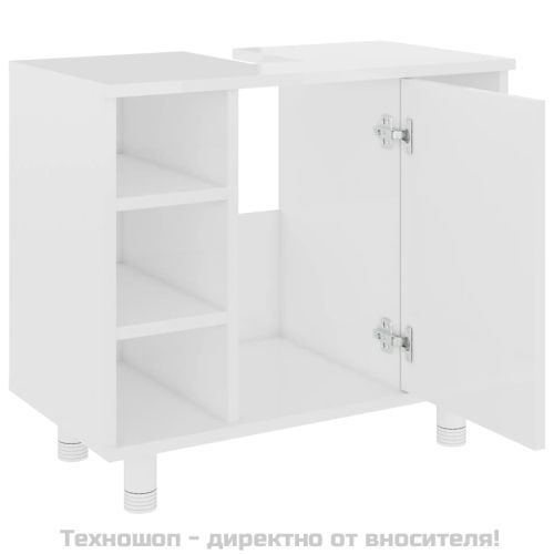 Шкаф за баня, бял гланц, 60x32x53,5 см, инженерно дърво