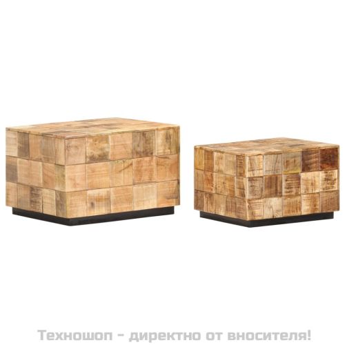 Маси за кафе, 2 бр, с дизайн на блокчета, грубо мангово дърво