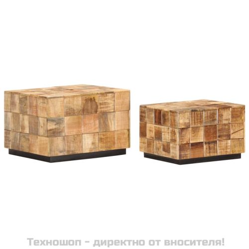 Маси за кафе, 2 бр, с дизайн на блокчета, грубо мангово дърво