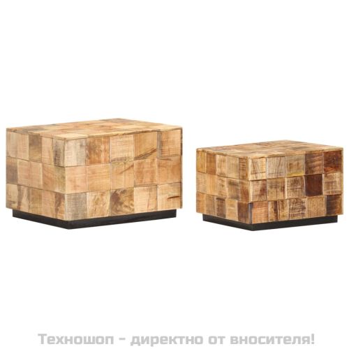 Маси за кафе, 2 бр, с дизайн на блокчета, грубо мангово дърво
