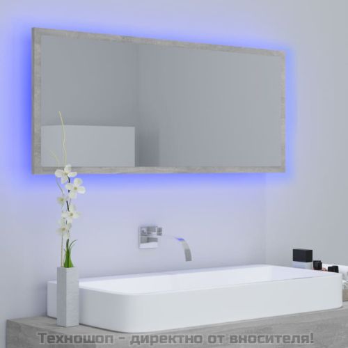 LED огледало за баня, бетонно сиво, 100x8,5x37 см, акрил