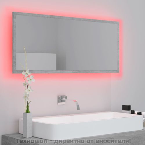 LED огледало за баня, бетонно сиво, 100x8,5x37 см, акрил