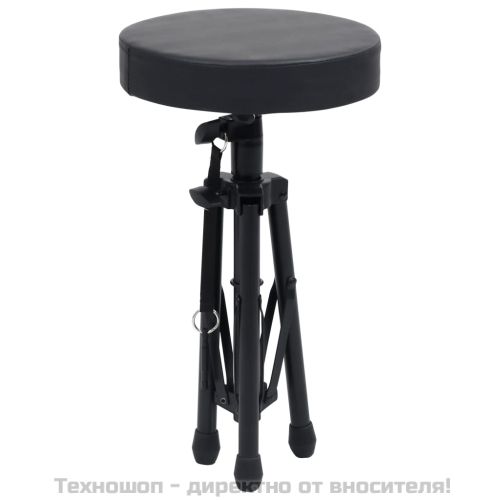 Регулируема табуретка за барабан, черна, кръгла
