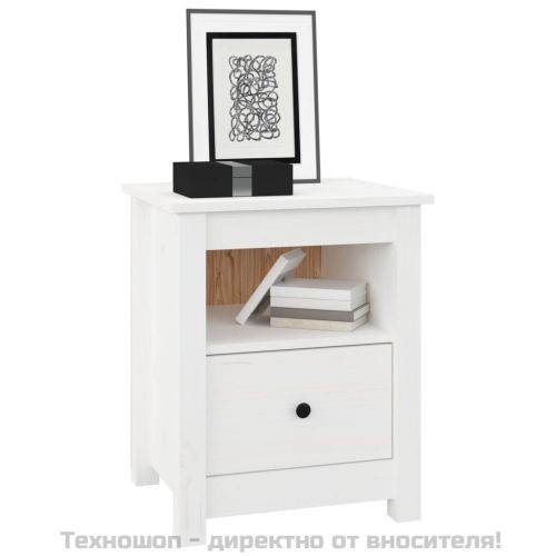 Нощни шкафчета, 2 бр, бели, 40x35x49 см, борово дърво масив