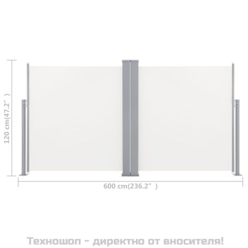 Прибираща се странична тента, кремава, 120x600 см
