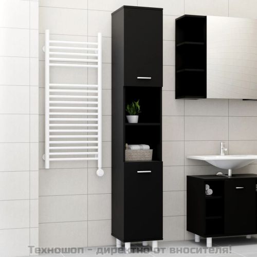 Шкаф за баня, черен, 30x30x179 см, инженерно дърво