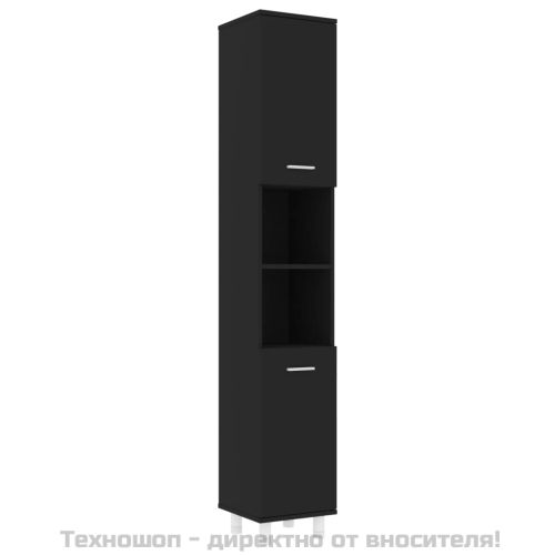 Шкаф за баня, черен, 30x30x179 см, инженерно дърво