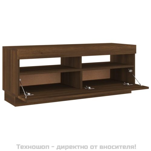ТВ шкаф с LED осветление, кафяв дъб, 100x35x40 см